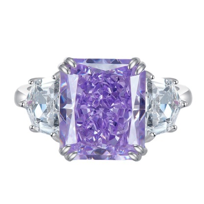 6Ct Purple Radiant Cut Three-Stone Ring-Sterling Silver-lornajewelry