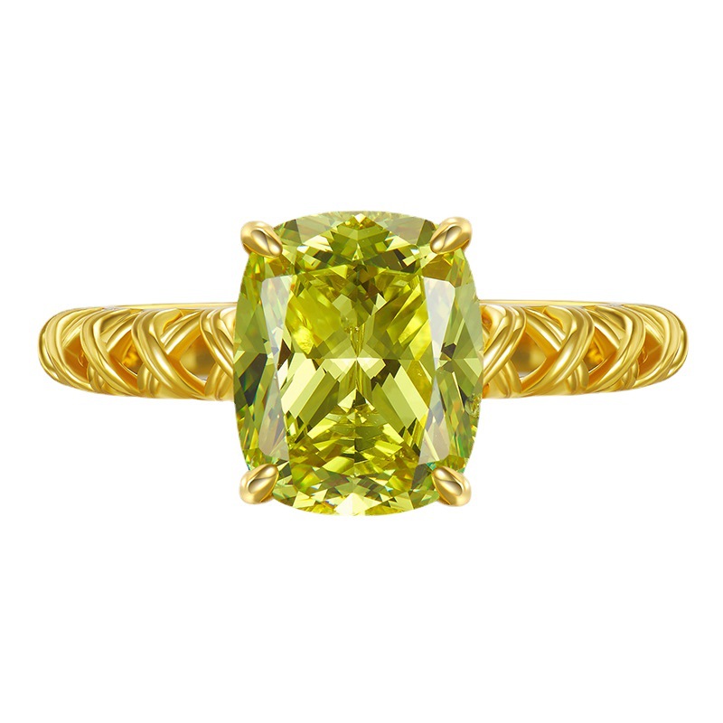 4.5Ct Olive Green Cushion Cut Twisted Band Ring-Sterling Silver-lornajewelry
