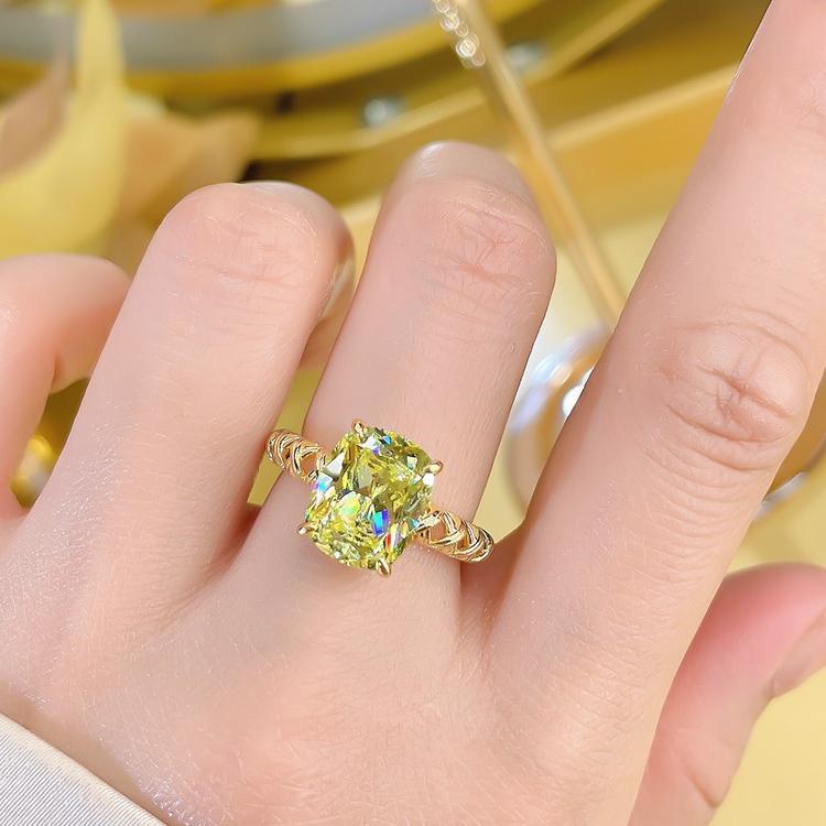 4.5Ct Olive Green Cushion Cut Twisted Band Ring-Sterling Silver-lornajewelry