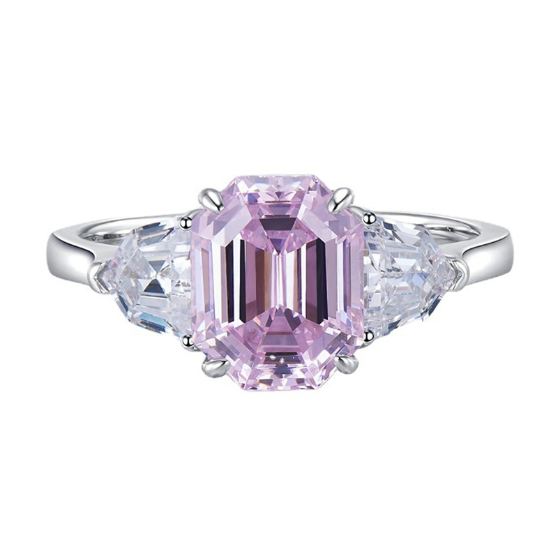 4Ct Pink Emerald Cut Three-Stone Ring-Sterling Silver-lornajewelry