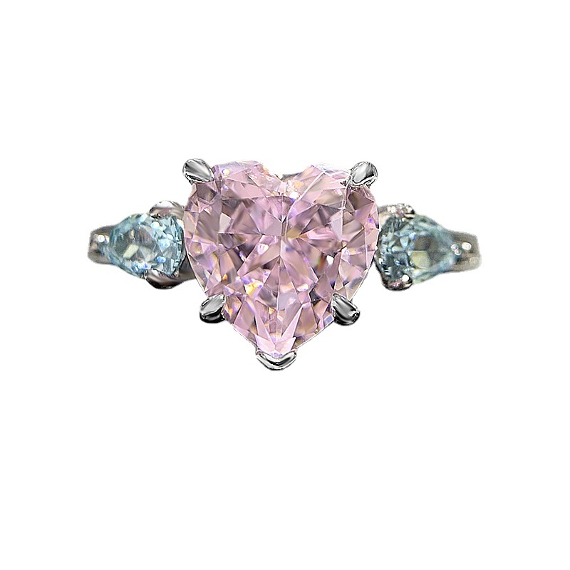 2.5Ct Pink Heart Cut Three-Stone Ring-Sterling Silver-lornajewelry