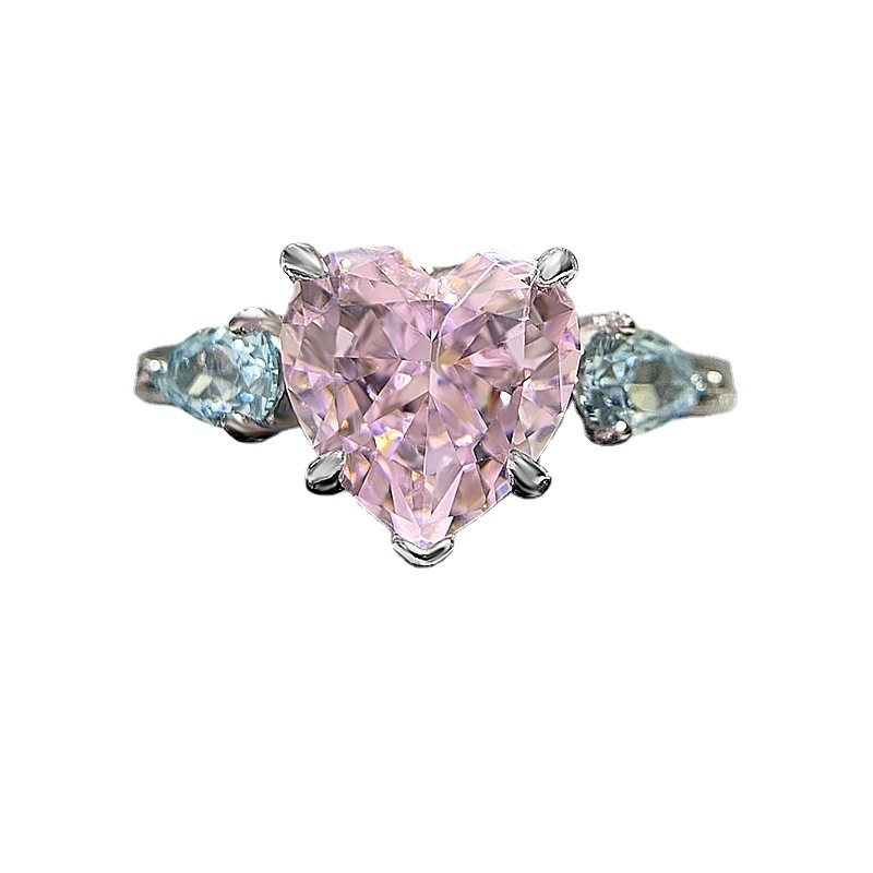 2.5Ct Pink Heart Cut Three-Stone Ring-Sterling Silver-lornajewelry