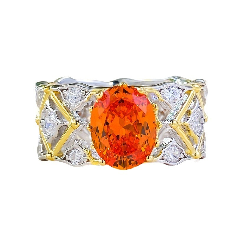 1.5Ct Orange Oval Cut Filigree Band Ring-Sterling Silver-lornajewelry