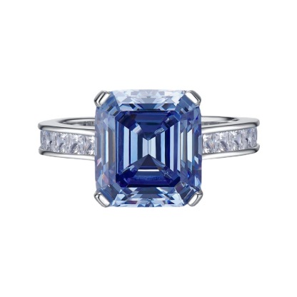 5.5Ct Blue Asscher Cut Pave Ring-Sterling Silver-lornajewelry