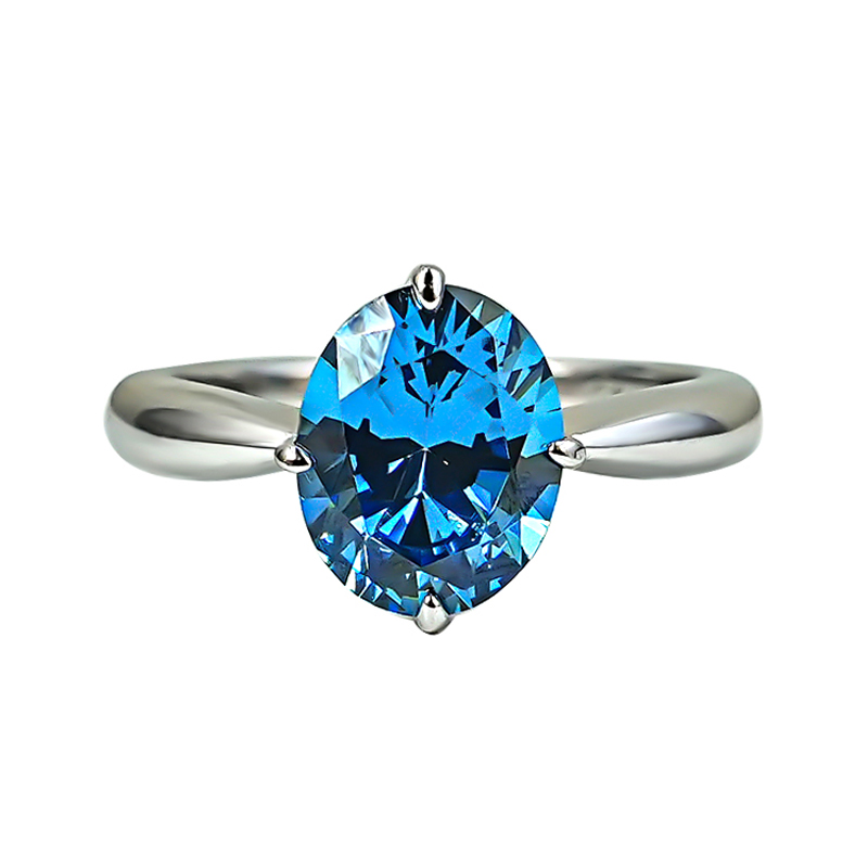 3Ct Blue Oval Cut Solitaire Ring-Sterling Silver-lornajewelry