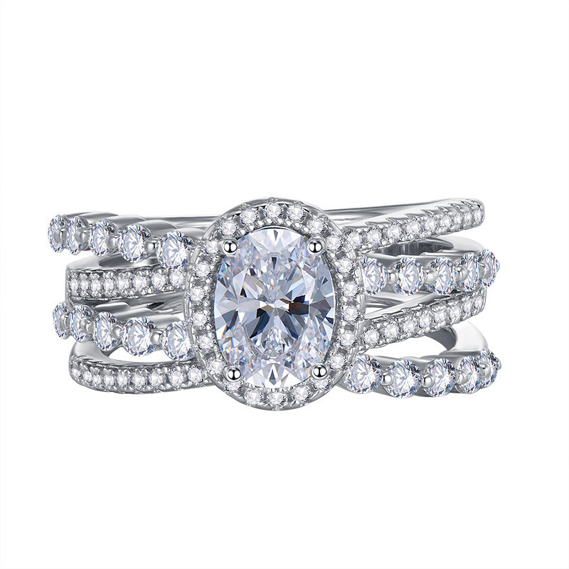 1Ct White Oval Cut Triple Band Halo Ring-Sterling Silver-lornajewelry