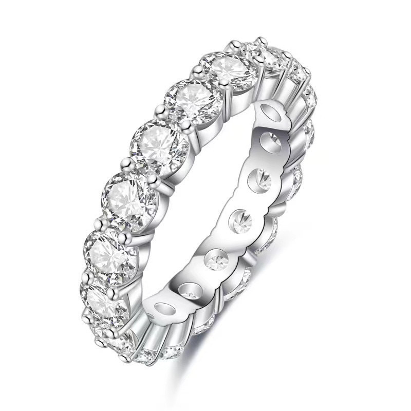 Moissanite Full Eternity Wedding Band Stackable Ring In Sterling Silver-Sterling Silver-lornajewelry