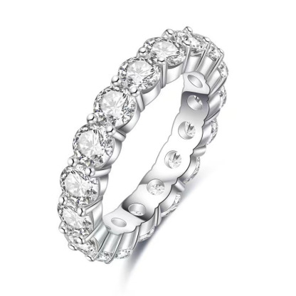 Moissanite Full Eternity Wedding Band Stackable Ring In Sterling Silver-Sterling Silver-lornajewelry