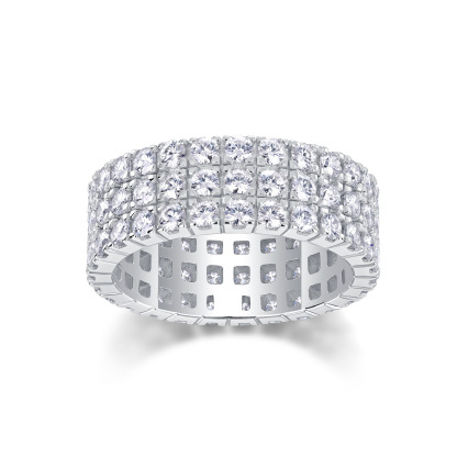 Moissanite Triple Row Pave Full Eternity Wedding Band Stackable Ring-Sterling Silver-lornajewelry