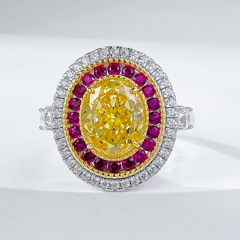 3Ct Luxury Yellow Oval Stone Double Halo Design Ring-Sterling Silver-lornajewelry