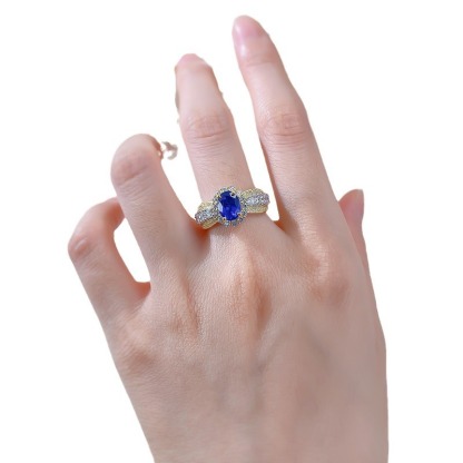 2Ct Luxury Oval Blue Stone Halo Accent Ring in Gold-Sterling Silver-lornajewelry