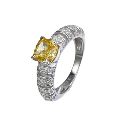 1Ct Luxury Yellow Cushion Gemstone Ring White Accent Band-Sterling Silver-lornajewelry