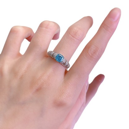 1Ct Luxury Aquamarine Blue Cushion Gemstone Ring White Accent Band-Sterling Silver-lornajewelry