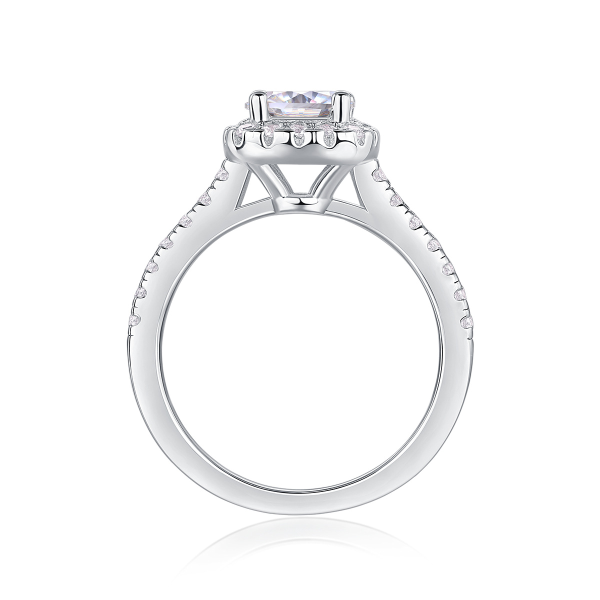 1Ct Moissanite Halo Round Cut Four Prong Engagement Ring-Sterling Silver-lornajewelry