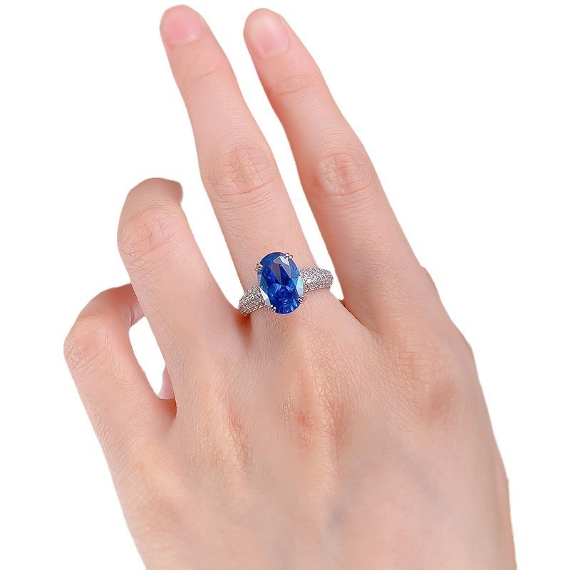 5Ct Oval Blue Gemstone Ring In Sterling Silver-Sterling Silver-lornajewelry