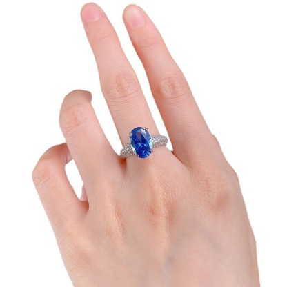 5Ct Oval Blue Gemstone Ring In Sterling Silver-Sterling Silver-lornajewelry