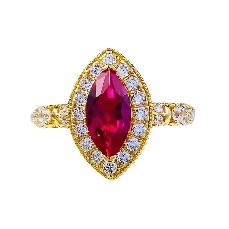 1Ct Luxury Red Marquise Stone Halo Ring Gold Band-Sterling Silver-lornajewelry