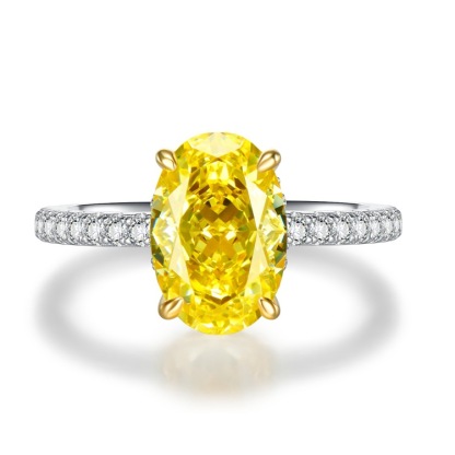 4.5Ct Yellow Oval Gemstone Gold Prong Setting Ring-Sterling Silver-lornajewelry