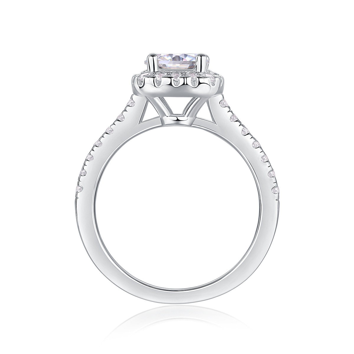1Ct Moissanite Halo Round Cut Four Prong Engagement Ring-Sterling Silver-lornajewelry