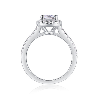 1Ct Moissanite Halo Round Cut Four Prong Engagement Ring-Sterling Silver-lornajewelry