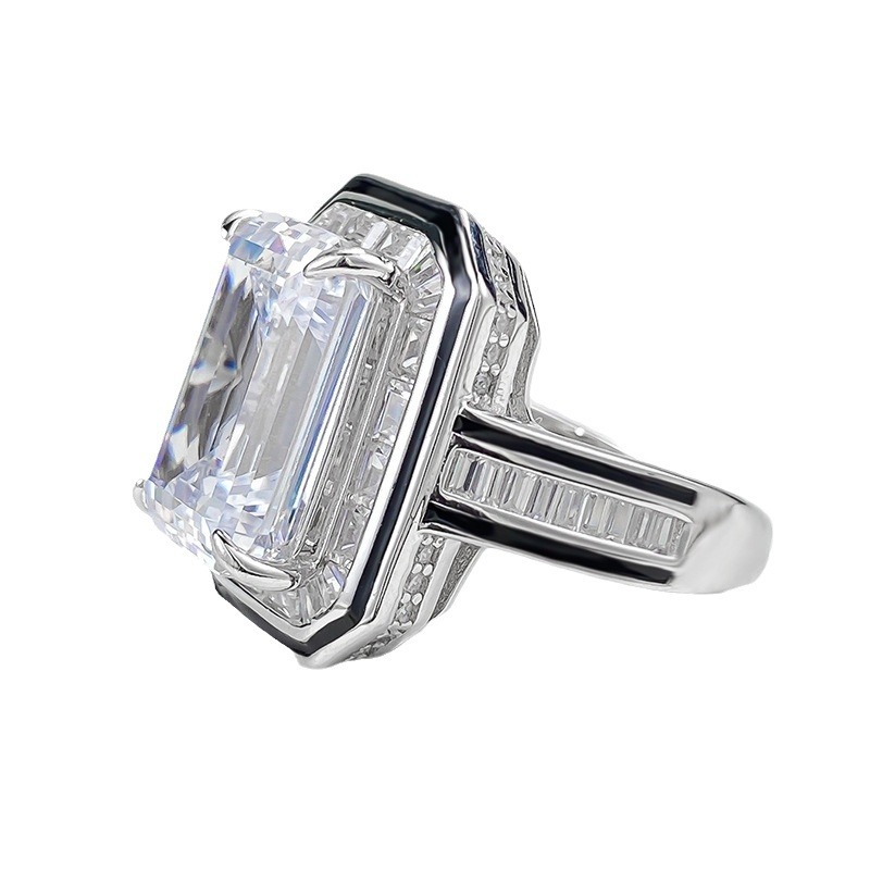 6.5Ct Emerald Cut White Gemstone Art Deco Design Ring-Sterling Silver-lornajewelry