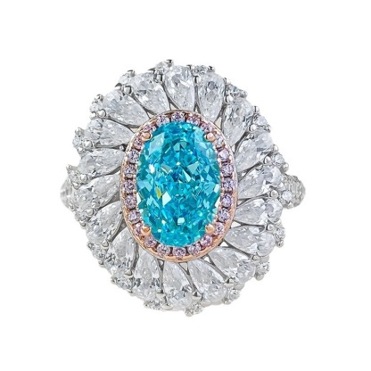 2.5Ct Luxury Oval Paraiba Color Gemstone Double Halo Design Ring-Sterling Silver-lornajewelry