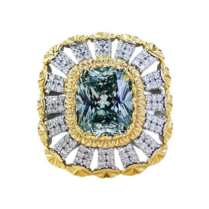 3.5Ct Luxury Cushion Cut Green Tourmaline Intricate Design Buccellati Style Ring-Sterling Silver-lornajewelry