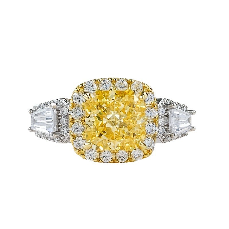 2Ct Yellow Cushion Gemstone Halo Side Stone Accents Ring-Sterling Silver-lornajewelry