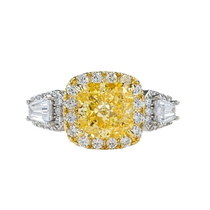 2Ct Yellow Cushion Gemstone Halo Side Stone Accents Ring-Sterling Silver-lornajewelry
