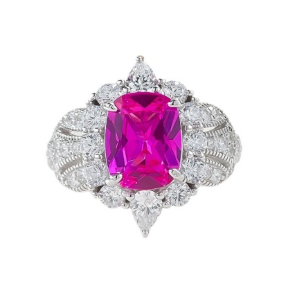 2.5Ct Luxury Pink Cushion Gemstone Ornate Halo Ring-Sterling Silver-lornajewelry