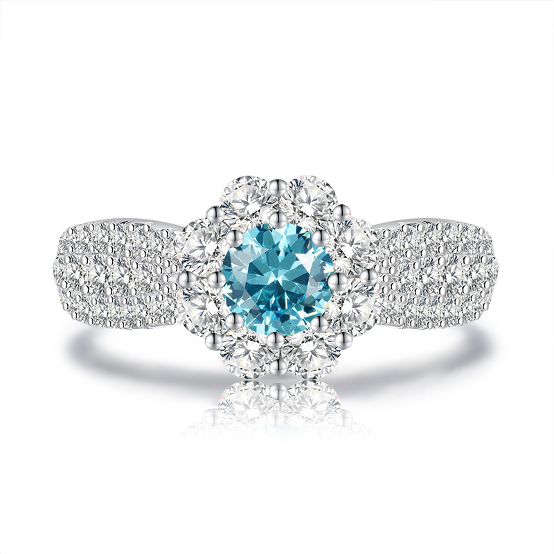 0.5Ct Elegant Round Cut Aquamarine Gemstone Halo Design Ring-Sterling Silver-lornajewelry