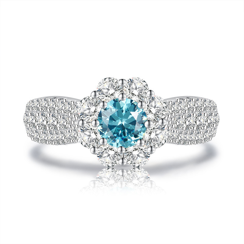0.5Ct Elegant Round Cut Aquamarine Gemstone Halo Design Ring-Sterling Silver-lornajewelry