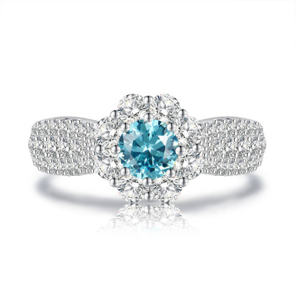 0.5Ct Elegant Round Cut Aquamarine Gemstone Halo Design Ring-Sterling Silver-lornajewelry
