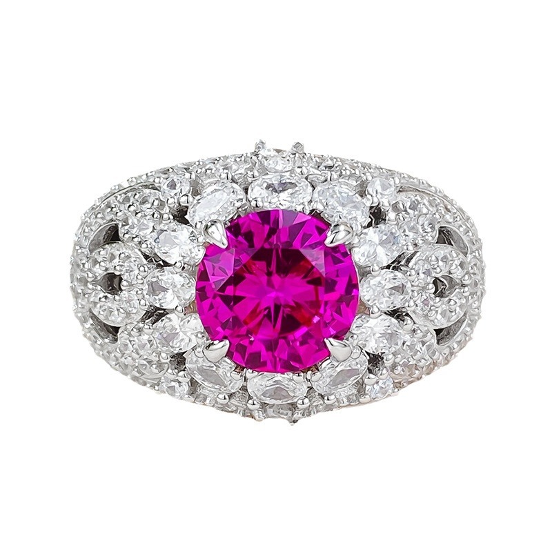 2.0Ct Luxury Pink Round Gemstone Ornate Halo Ring-Sterling Silver-lornajewelry