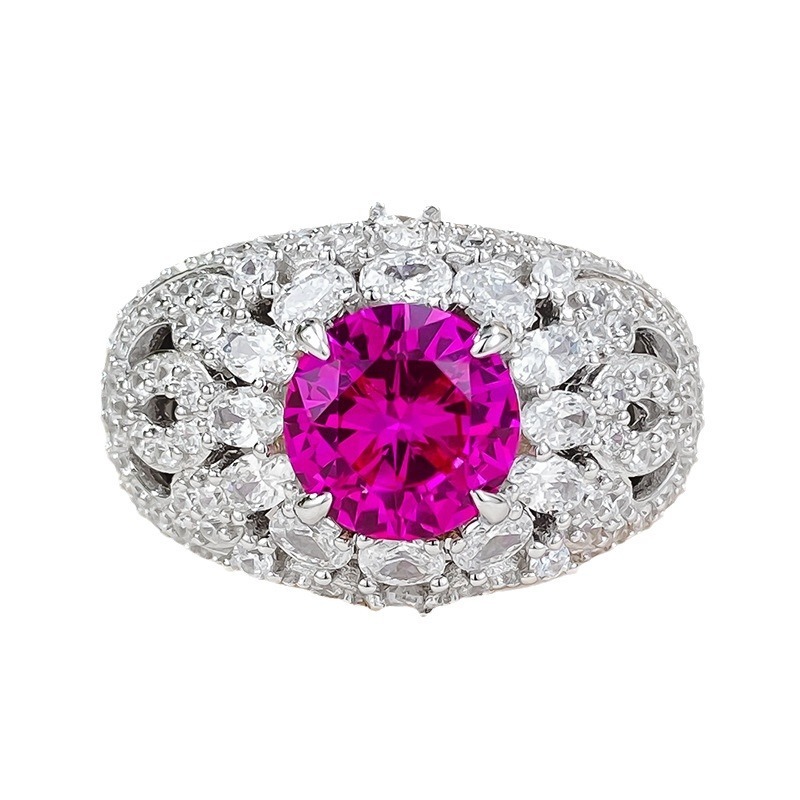 2.0Ct Luxury Pink Round Gemstone Ornate Halo Ring-Sterling Silver-lornajewelry