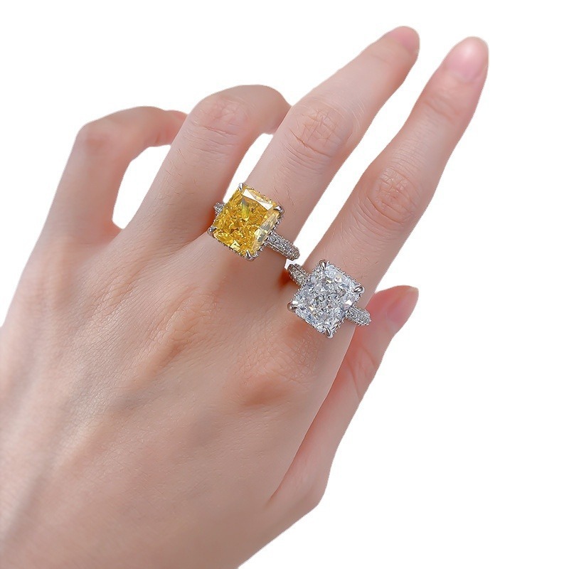 6Ct Luxury Radiant White Gemstone Pave Setting Ring-Sterling Silver-lornajewelry