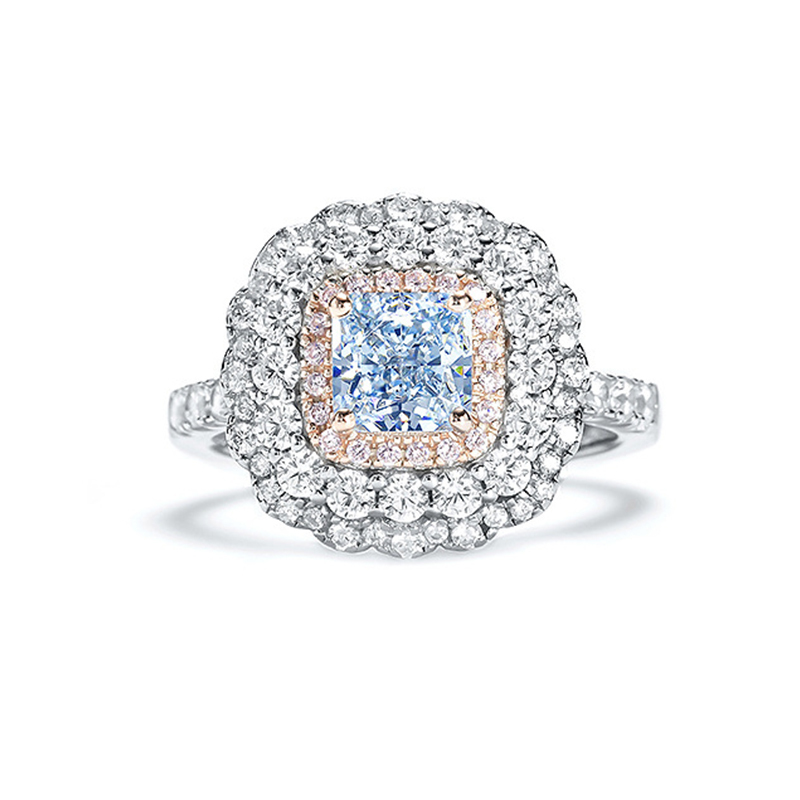 1Ct Exquisite Aquamarine Cushion Cut Double Halo Ring-Sterling Silver-lornajewelry