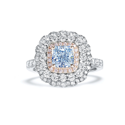 1Ct Exquisite Aquamarine Cushion Cut Double Halo Ring-Sterling Silver-lornajewelry