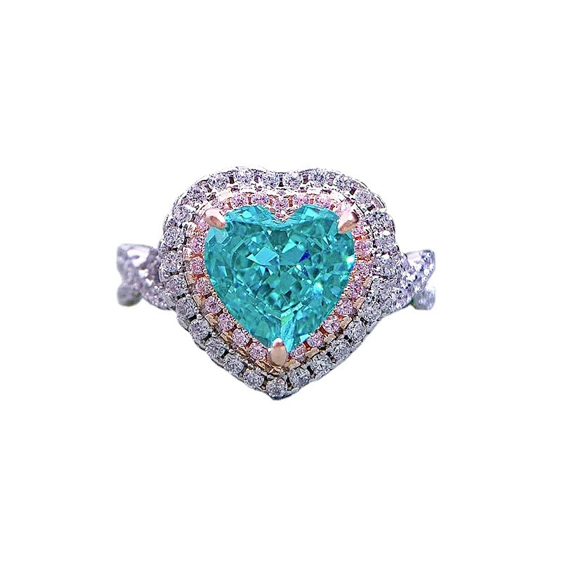2Ct Romantic Heart Shape Paraiba Gemstone Double Halo Ring-Sterling Silver-lornajewelry