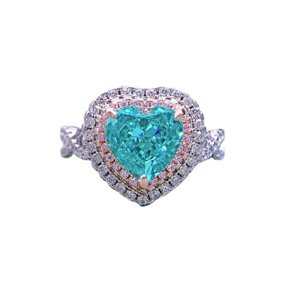 2Ct Romantic Heart Shape Paraiba Gemstone Double Halo Ring-Sterling Silver-lornajewelry