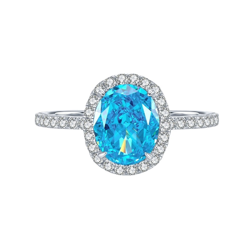 1.5Ct Oval Cut Aquamarine Halo Design Ring-Sterling Silver-lornajewelry