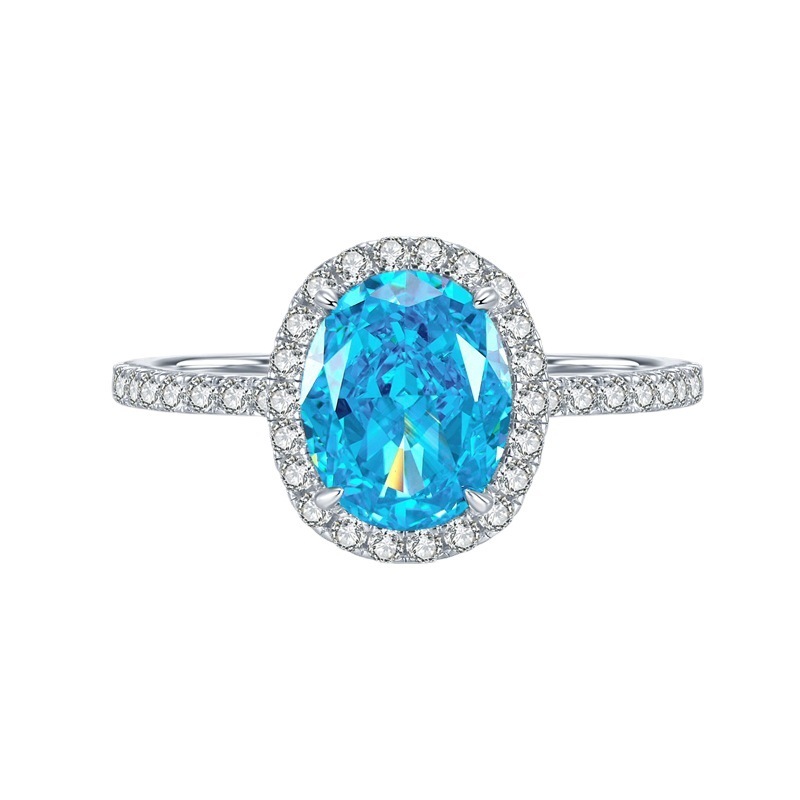 1.5Ct Oval Cut Aquamarine Halo Design Ring-Sterling Silver-lornajewelry