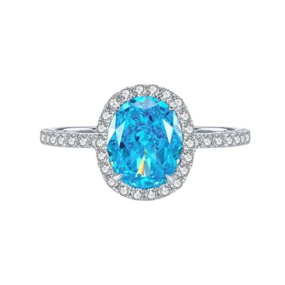 1.5Ct Oval Cut Aquamarine Halo Design Ring-Sterling Silver-lornajewelry