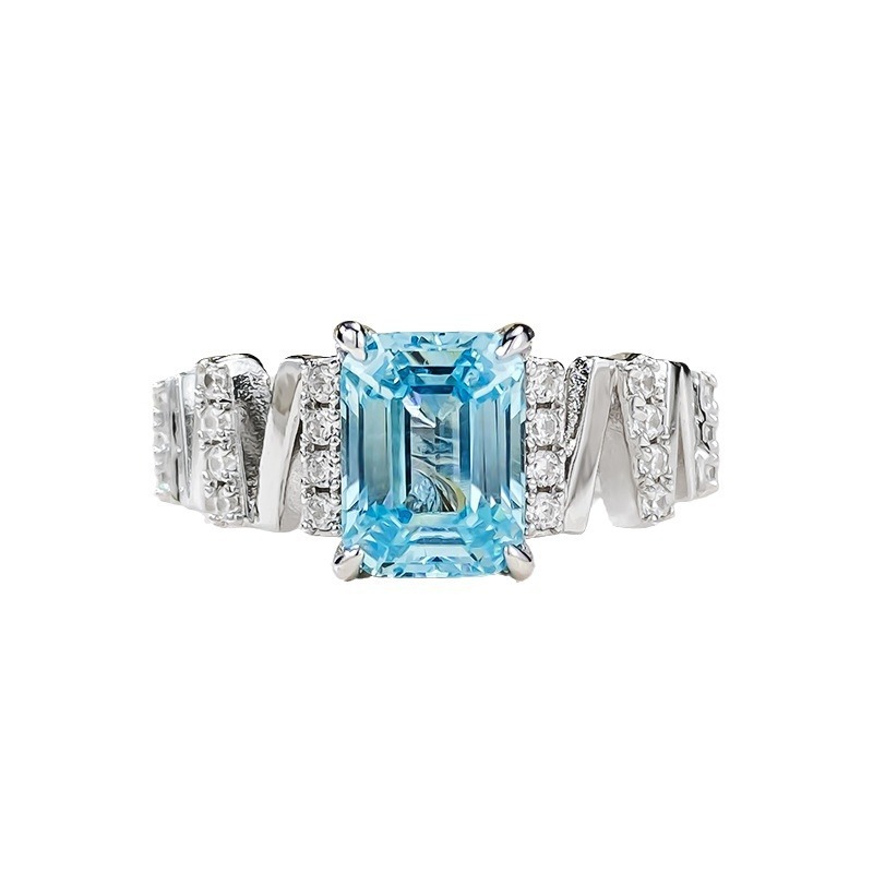 2Ct Emerald Cut Aquamarine Gemstone Ring-Sterling Silver-lornajewelry