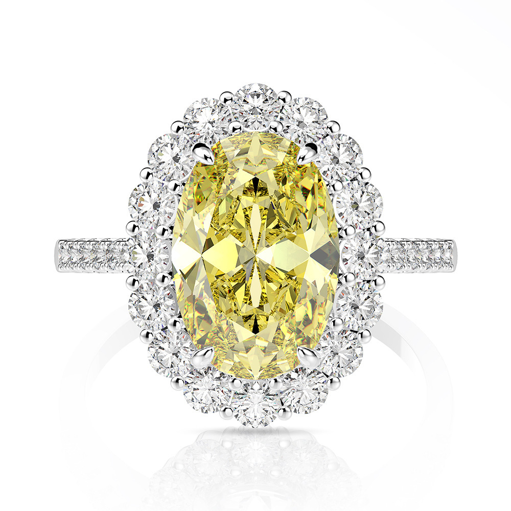3Ct Oval Cut Yellow Halo Pave Setting Gemstone Ring-Sterling Silver-lornajewelry