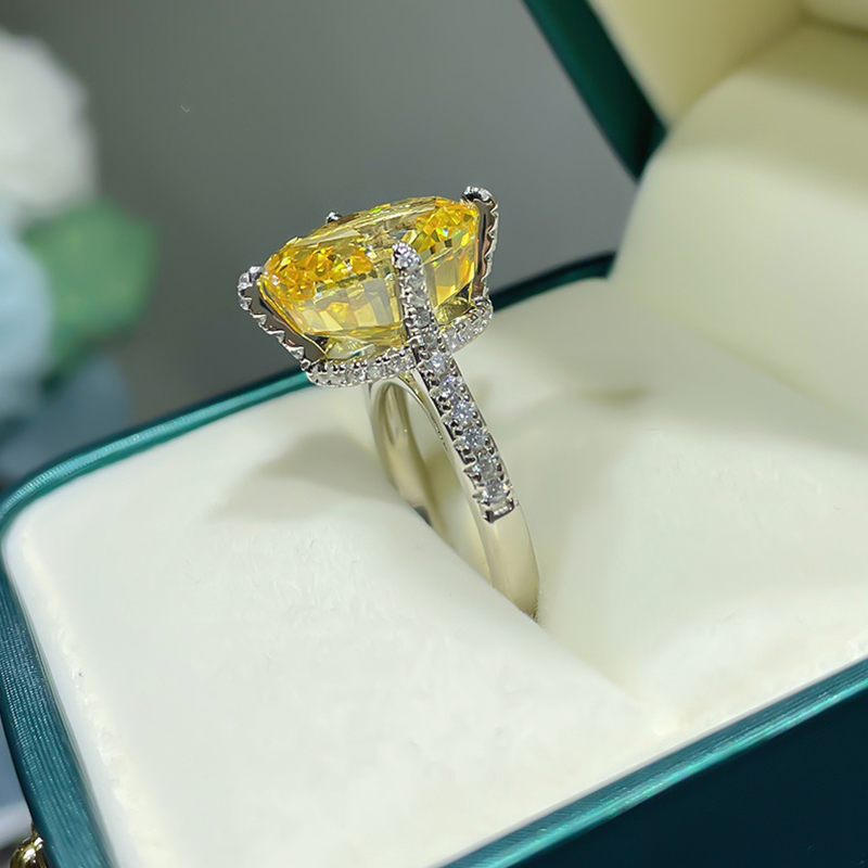 11Ct Yellow Oval Cut Pave Setting Ring-Sterling Silver-lornajewelry