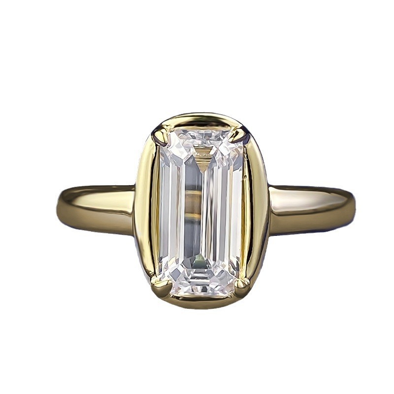 3.5Ct Solitaire Emerald Cut Gold Ring for Women-Sterling Silver-lornajewelry