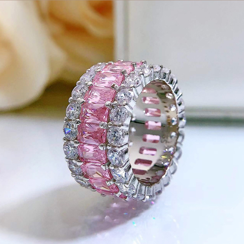 Multi-Color Full Eternity Band – 8 Vibrant Variants in Baguette & Round Cut-Sterling Silver-lornajewelry