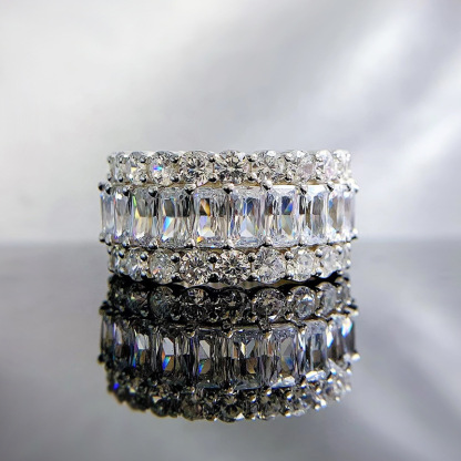 Multi-Color Full Eternity Band – 8 Vibrant Variants in Baguette & Round Cut-Sterling Silver-lornajewelry