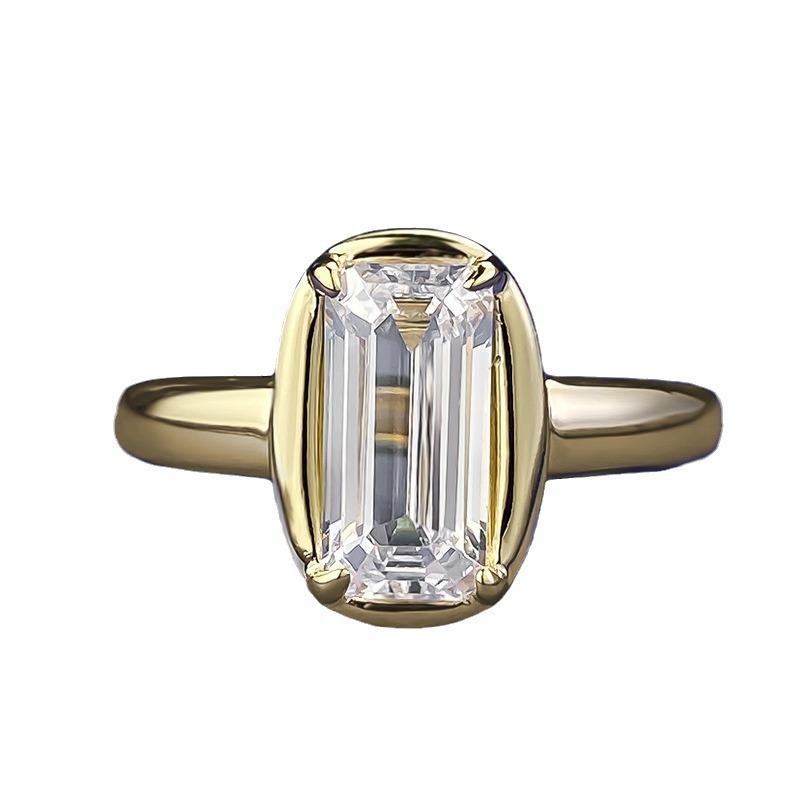 3.5Ct Solitaire Emerald Cut Gold Ring for Women-Sterling Silver-lornajewelry